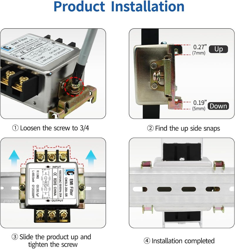 LCLCTC 120V Power EMI line filte,Noise,Suppressor for Home Appliances,Industrial & Medical Equipment,115V/250V 20A 50/60Hz - Image 3